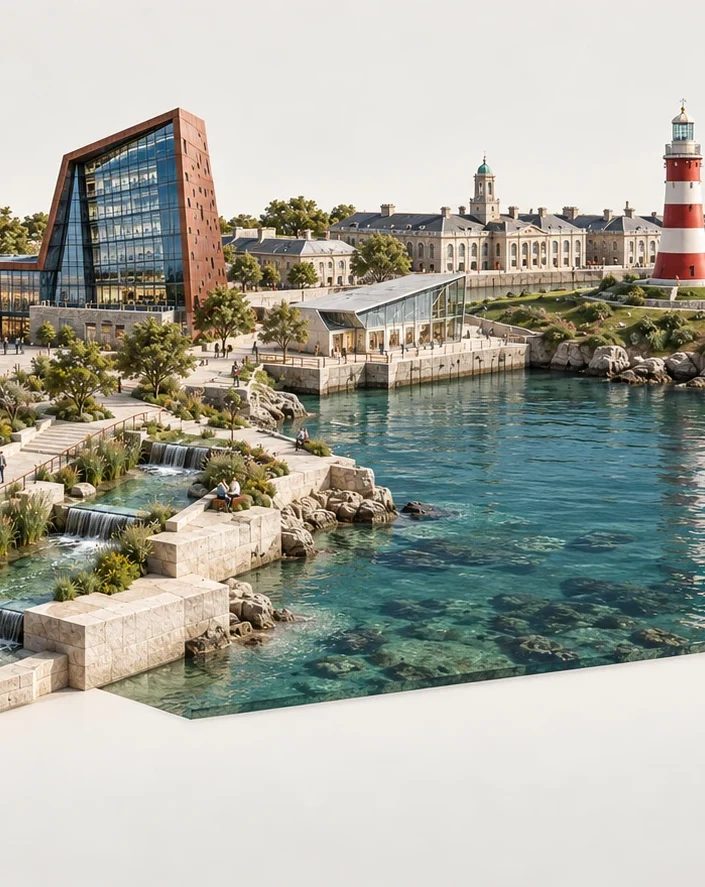 Architectural model of Plymouth Hoe with Smeaton’s Tower and the Sound