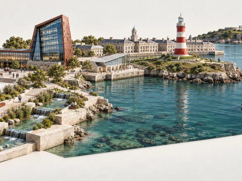 Architectural model of Plymouth Hoe with Smeaton’s Tower and the Sound
