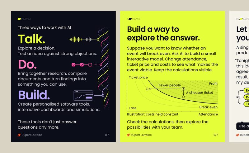 The first cards of Ways of Working with AI, side by side